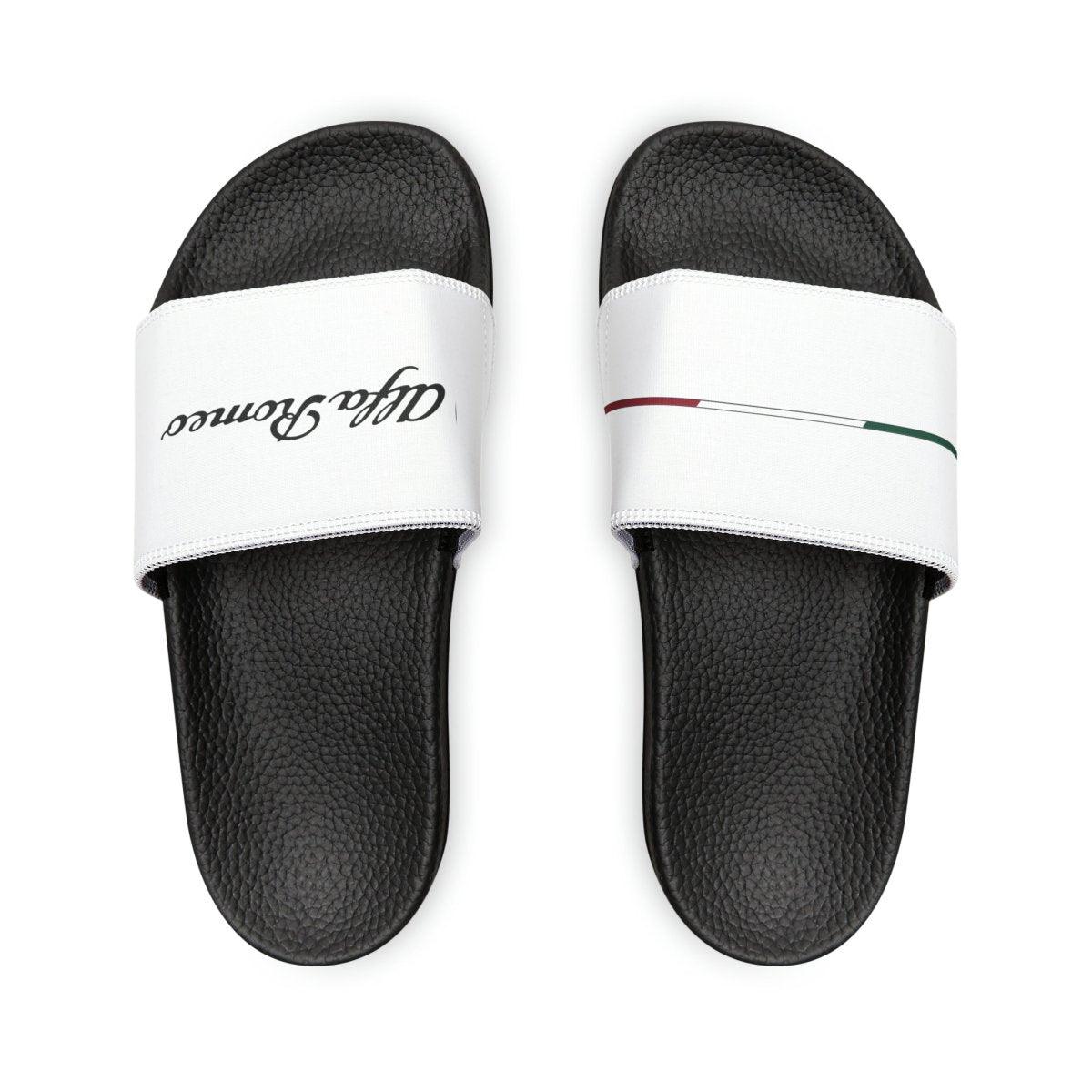 Alfa Romeo Script Racing Flag Slide Sandals Custom, Personalized