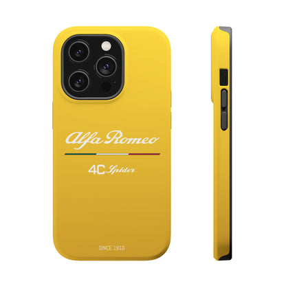 MagSafe® Dual Layer iPhone Case - Alfa Romeo 4C Spider Design in White on Giallo Prototipo