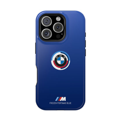 BMW G8X Frozen Portimao Blue iPhone MagSafe Tough Case - 50 Jahre Logo and M Piping