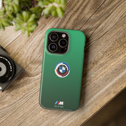 BMW G8X Isle of Man Green iPhone MagSafe Tough Case - 50 Jahre Logo and M Piping