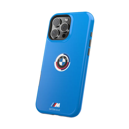 BMW G8X Daytona Blue iPhone MagSafe Tough Case - 50 Jahre Logo and M Piping