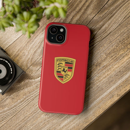 iPhone MagSafe Tough Case - Porsche Crest - Dark Red Gloss/Matte - iPhone 14-16 Pro Max