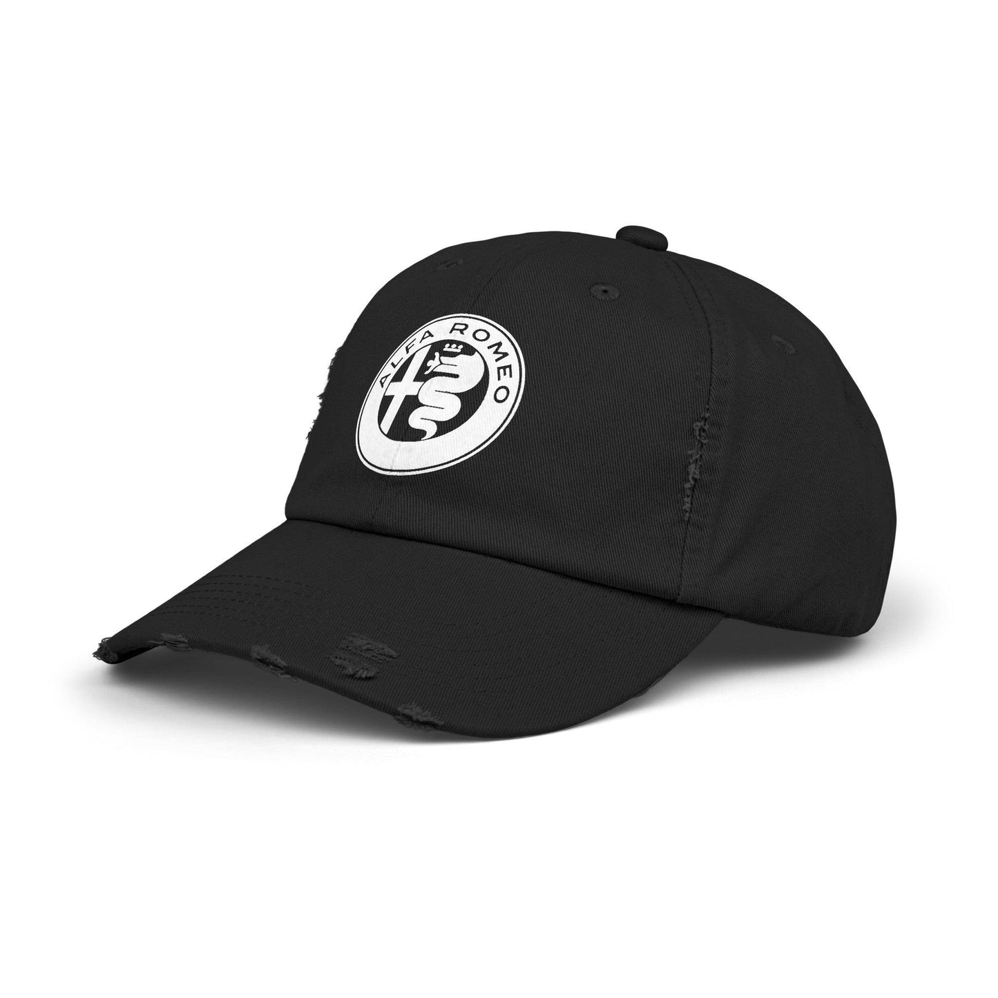 Alfa Romeo Distressed Hat - Unisex 100% Cotton Twill - Adjustable Fit Cap - Stylish and Durable - Perfect for Car Enthusiasts - AI Print Spot