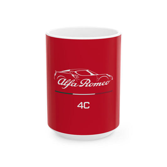 Alfa Romeo 4C Coupe Ceramic Coffee Mug with Tributo Italian Racing Stripe - 11oz & 15oz