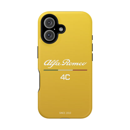 MagSafe® Dual Layer iPhone Case - Alfa Romeo 4C Design in White on Giallo Prototipo