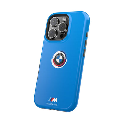 BMW G8X Daytona Blue iPhone MagSafe Tough Case - 50 Jahre Logo and M Piping