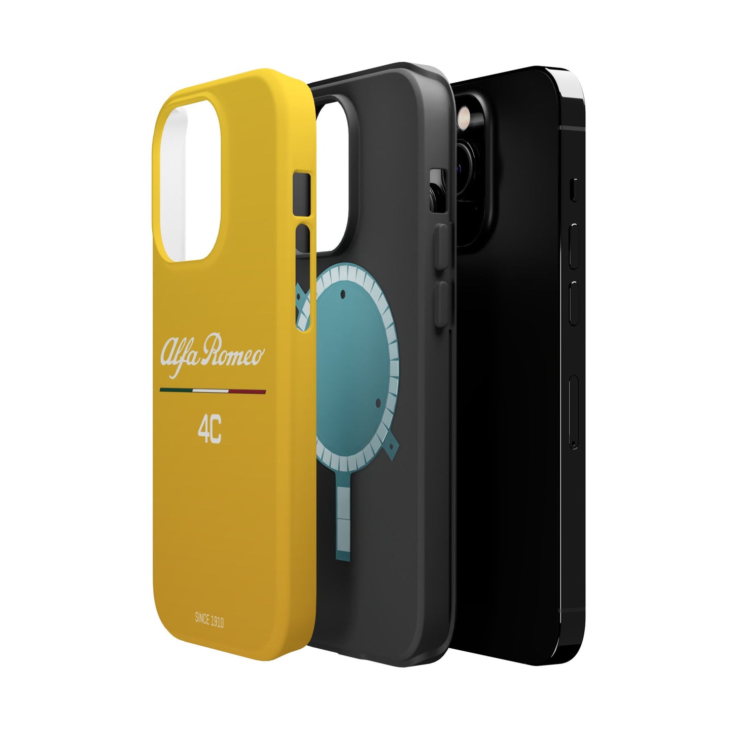 MagSafe® Dual Layer iPhone Case - Alfa Romeo 4C Design in White on Giallo Prototipo