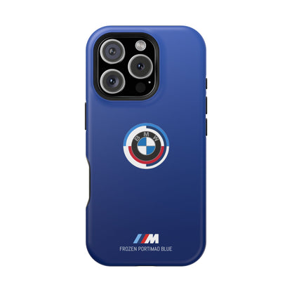 BMW G8X Frozen Portimao Blue iPhone MagSafe Tough Case - 50 Jahre Logo and M Piping