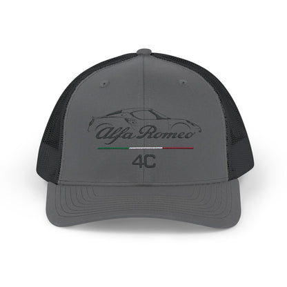 Alfa Romeo 4C Coupe Embroidered Snapback Trucker Cap with Italian Tribute Piping