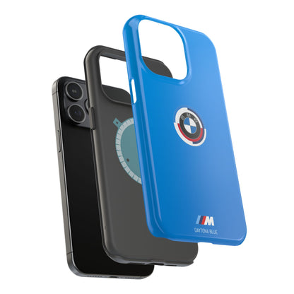 BMW G8X Daytona Blue iPhone MagSafe Tough Case - 50 Jahre Logo and M Piping