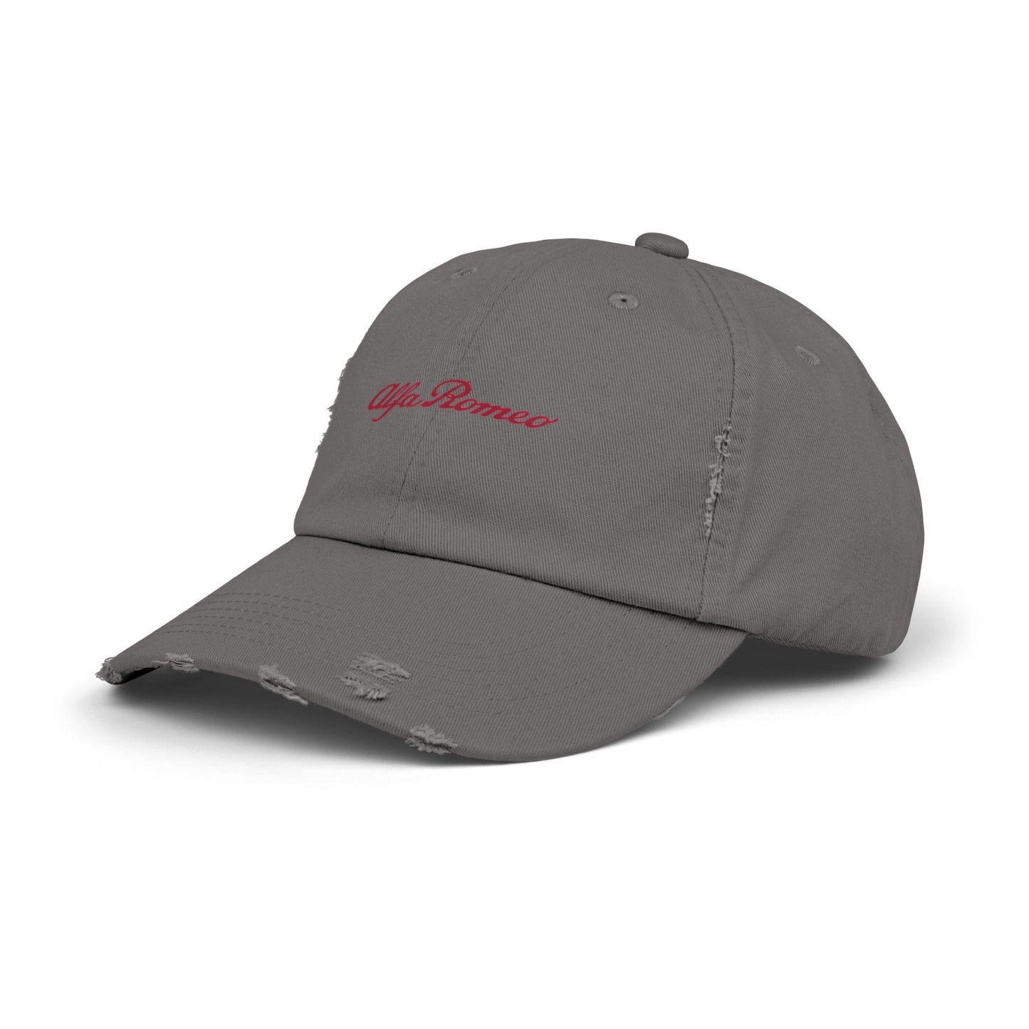 Alfa Romeo Script Logo Distressed Cap - Unisex 100% Cotton Twill - Adjustable Fit - Stylish and Durable - Perfect for Car Enthusiasts