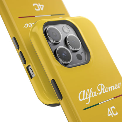 MagSafe® Dual Layer iPhone Case - Alfa Romeo 4C Design in White on Giallo Prototipo