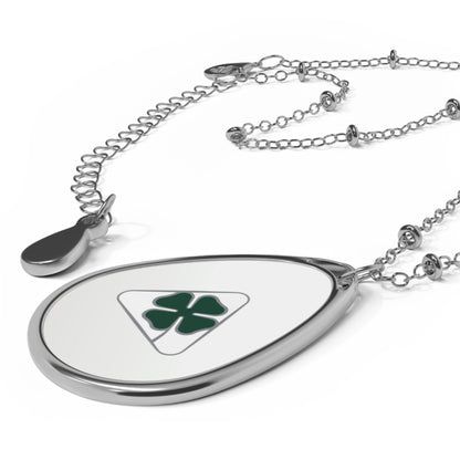 Alfa Romeo Quadrifoglio Zinc Alloy Necklace - Custom Ellipse Pendant, Trofeo White