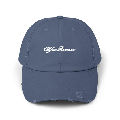 Alfa Romeo Script Logo Distressed Hat - Unisex 100% Cotton Twill - Adjustable Fit Cap - Stylish and Durable - Perfect for Car Enthusiasts - AI Print Spot