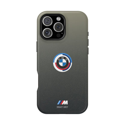 BMW G8X Dravit Grey With Gold Flecks iPhone MagSafe Tough Case - 50 Jahre Logo and M Piping