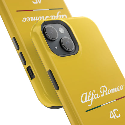 MagSafe® Dual Layer iPhone Case - Alfa Romeo 4C Design in White on Giallo Prototipo