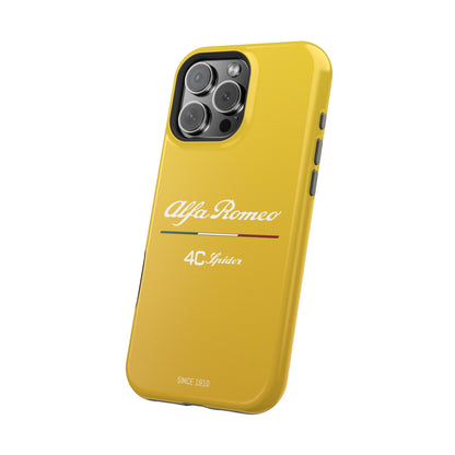 MagSafe® Dual Layer iPhone Case - Alfa Romeo 4C Spider Design in White on Giallo Prototipo