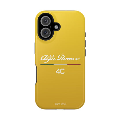 MagSafe® Dual Layer iPhone Case - Alfa Romeo 4C Design in White on Giallo Prototipo