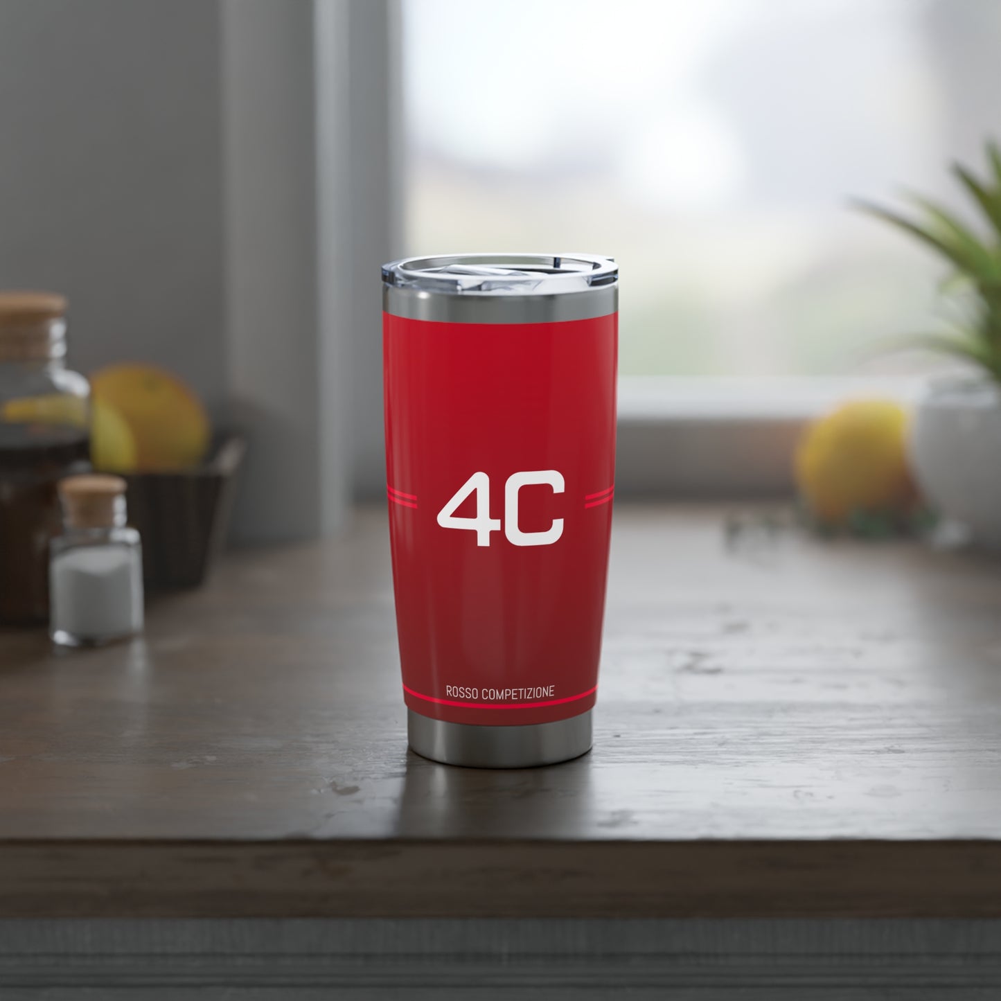 Alfa Romeo 4C Tumbler - 20oz Insulated Travel Mug, Rosso Competizione - Ideal for Racing Enthusiasts