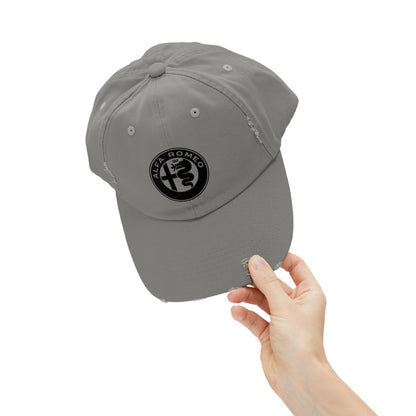 Alfa Romeo Distressed Hat - Unisex 100% Cotton Twill - Adjustable Fit Cap - Stylish and Durable - Perfect for Car Enthusiasts - AI Print Spot