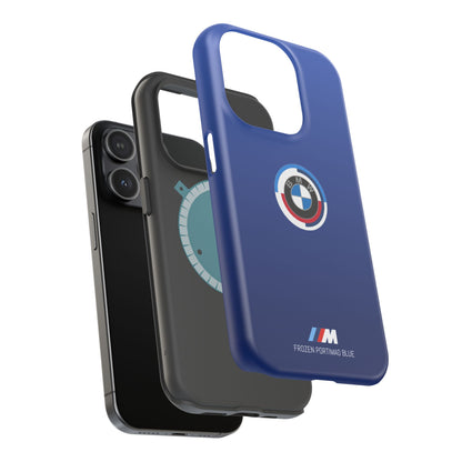 BMW G8X Frozen Portimao Blue iPhone MagSafe Tough Case - 50 Jahre Logo and M Piping