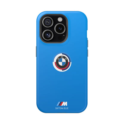 BMW G8X Daytona Blue iPhone MagSafe Tough Case - 50 Jahre Logo and M Piping