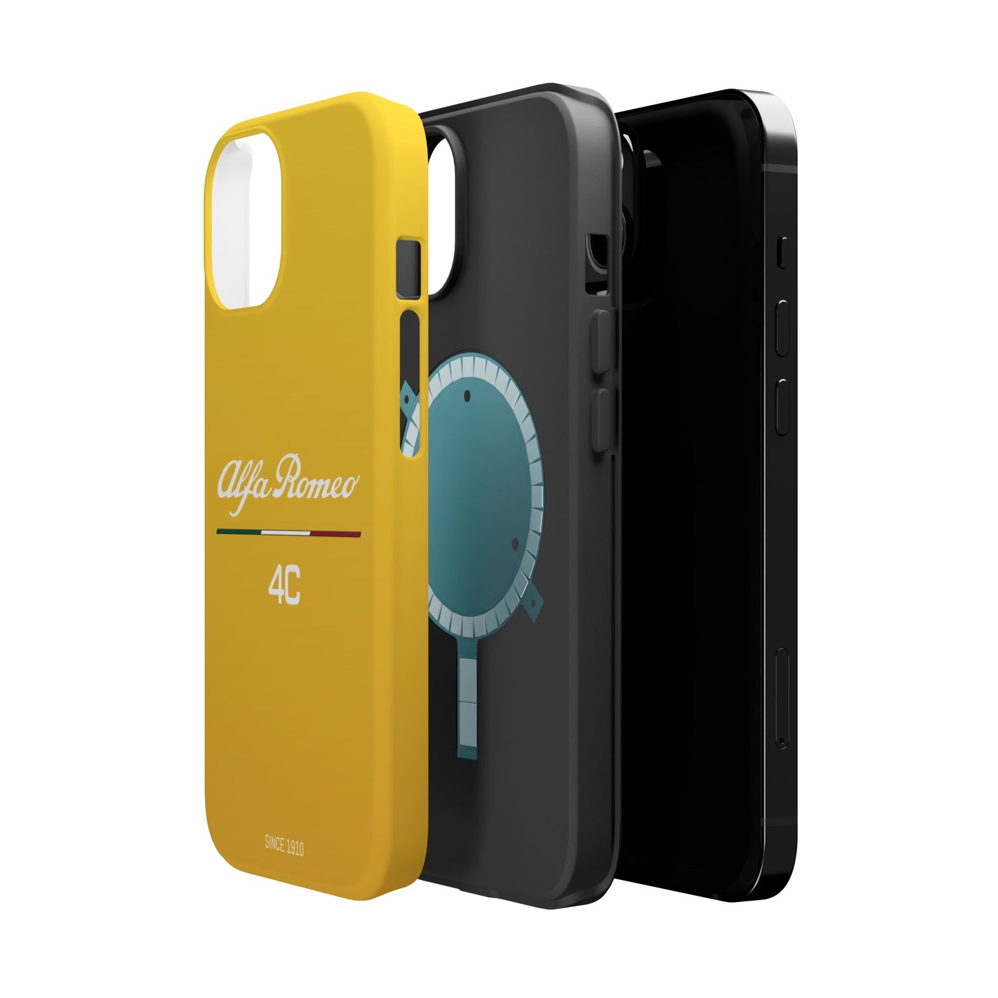 MagSafe® Dual Layer iPhone Case - Alfa Romeo 4C Design in White on Giallo Prototipo