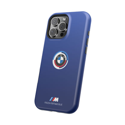 BMW G8X Frozen Portimao Blue iPhone MagSafe Tough Case - 50 Jahre Logo and M Piping