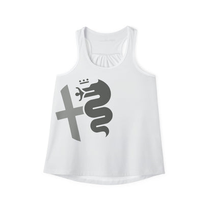 Alfa Romeo Trofeo White Cinched Back Tank Top - Biscione Snake & Cross - Performance Fit - Made in USA