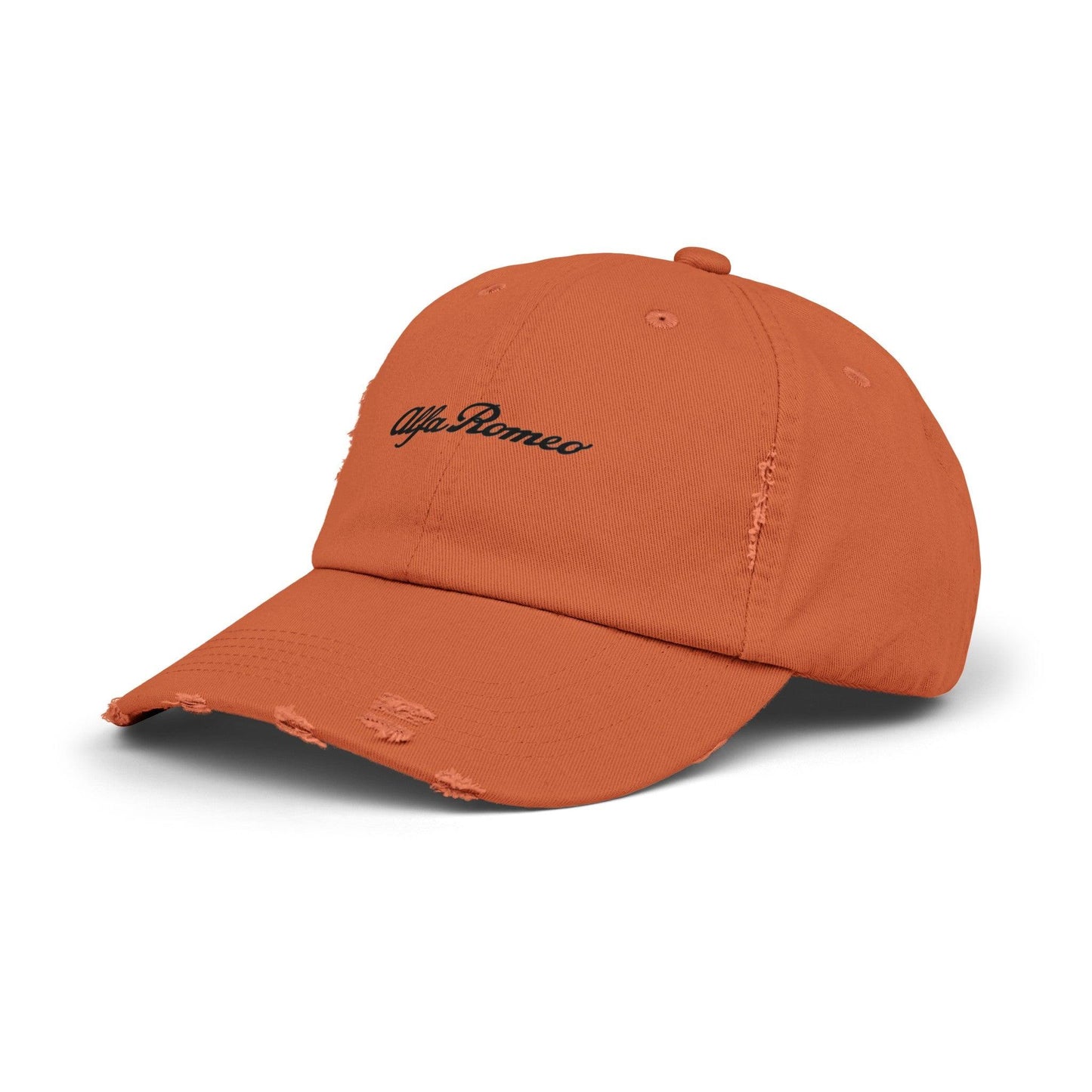 Alfa Romeo Script Logo Distressed Hat - Unisex 100% Cotton Twill - Adjustable Fit Cap - Stylish and Durable - Perfect for Car Enthusiasts - AI Print Spot