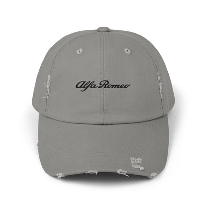 Alfa Romeo Script Logo Distressed Hat - Unisex 100% Cotton Twill - Adjustable Fit Cap - Stylish and Durable - Perfect for Car Enthusiasts - AI Print Spot