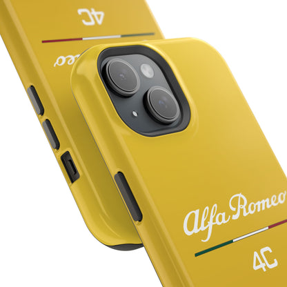 MagSafe® Dual Layer iPhone Case - Alfa Romeo 4C Design in White on Giallo Prototipo