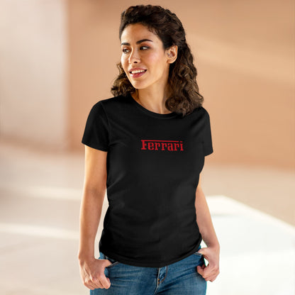 Camiseta semi ajustada con logotipo de Ferrari para mujer - Estilo clásico - 100% algodón - Preencogida