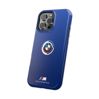 BMW G8X Frozen Portimao Blue iPhone MagSafe Tough Case - 50 Jahre Logo and M Piping