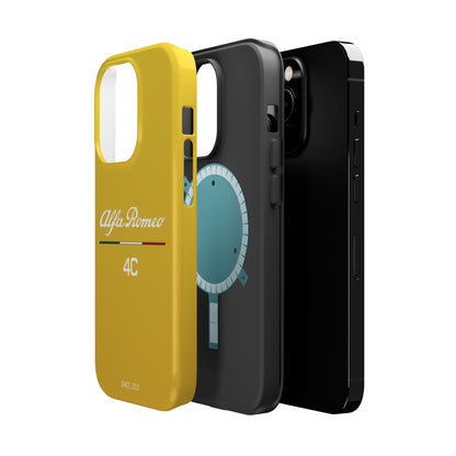 MagSafe® Dual Layer iPhone Case - Alfa Romeo 4C Design in White on Giallo Prototipo