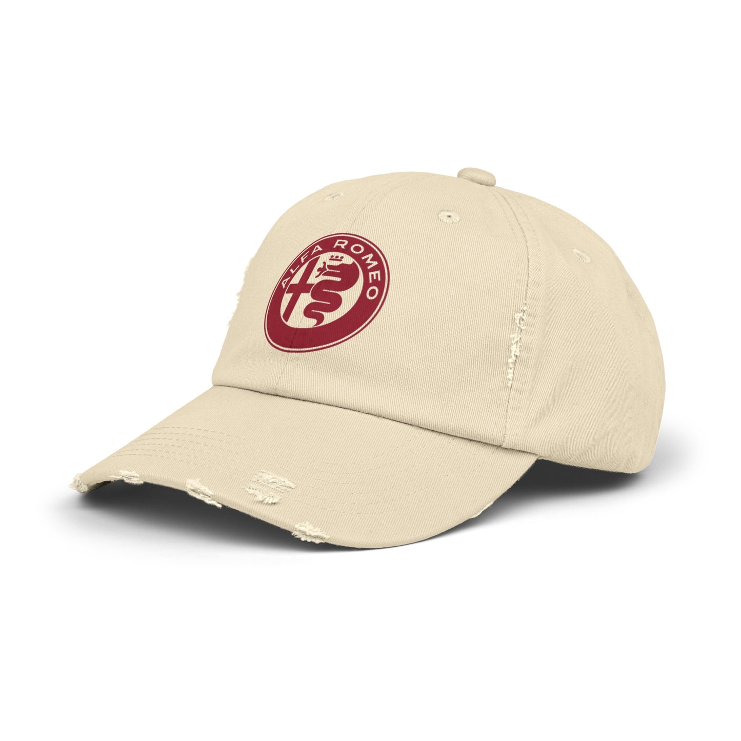 Alfa Romeo Distressed Hat - Unisex 100% Cotton Twill - Adjustable Fit Cap - Stylish and Durable - Perfect for Car Enthusiasts - AI Print Spot