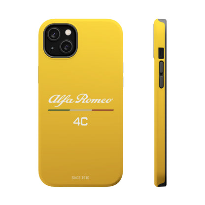 MagSafe® Dual Layer iPhone Case - Alfa Romeo 4C Design in White on Giallo Prototipo