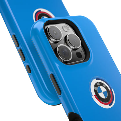 BMW G8X Daytona Blue iPhone MagSafe Tough Case - 50 Jahre Logo and M Piping