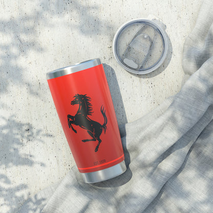 Ferrari Red 20oz Double Wall Insulated Stainless Steel Tumbler with Iconic Black Prancing Horse and Ferrari Script