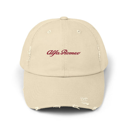 Alfa Romeo Script Logo Distressed Hat - Unisex 100% Cotton Twill - Adjustable Fit Cap - Stylish and Durable - Perfect for Car Enthusiasts - AI Print Spot