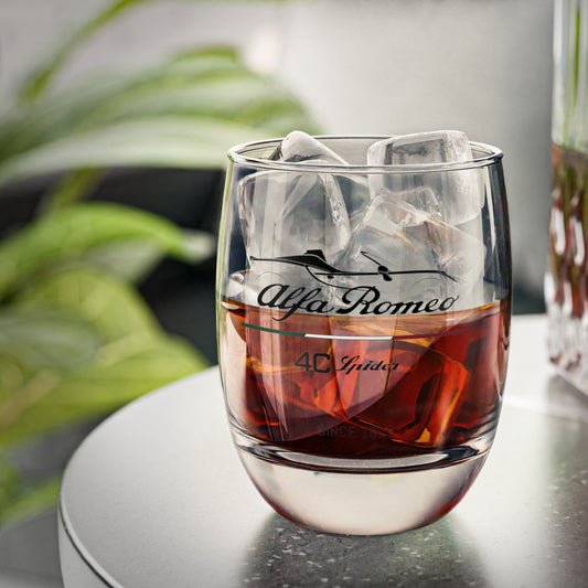 6oz Whiskey Glass with Alfa Romeo Script, 4C Spider Silhouette & Racing Italian Flag – Sleek Bar Essential