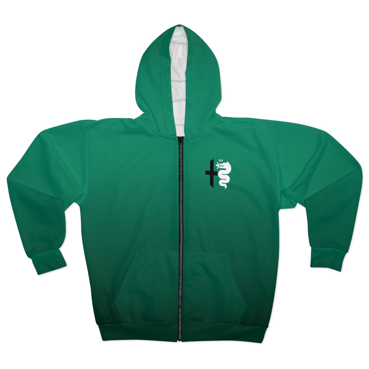 Alfa Romeo Montreal Verde Green Zip Hoodie - Biscione Snake & Cross Iconic Style - Made in the USA