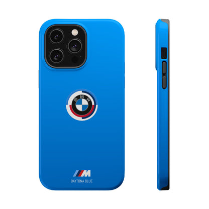 BMW G8X Daytona Blue iPhone MagSafe Tough Case - 50 Jahre Logo and M Piping