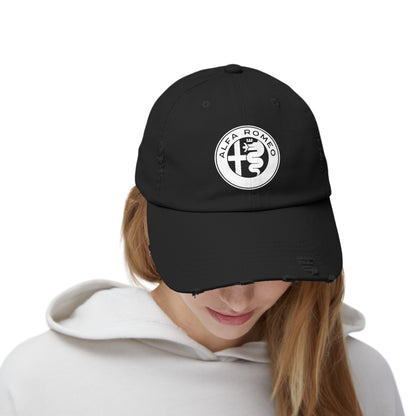 Alfa Romeo Distressed Cap - Unisex 100% Cotton Twill - Adjustable Fit - Stylish and Durable - Perfect for Car Enthusiasts