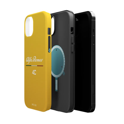 MagSafe® Dual Layer iPhone Case - Alfa Romeo 4C Design in White on Giallo Prototipo