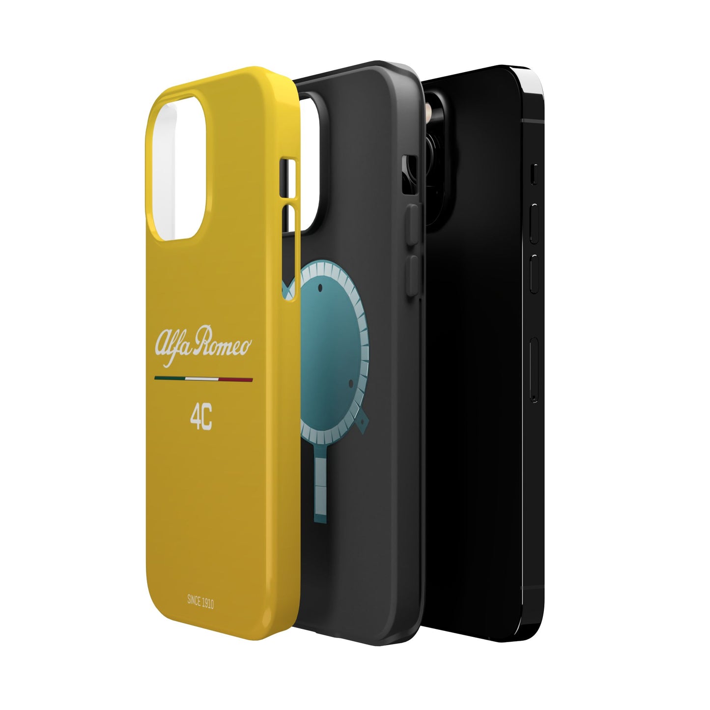 MagSafe® Dual Layer iPhone Case - Alfa Romeo 4C Design in White on Giallo Prototipo