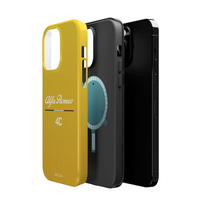 MagSafe® Dual Layer iPhone Case - Alfa Romeo 4C Design in White on Giallo Prototipo