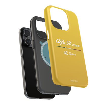 MagSafe® Dual Layer iPhone Case - Alfa Romeo 4C Spider Design in White on Giallo Prototipo