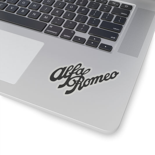 1930s Alfa Romeo Logo Script Kiss-Cut Stickers in Black - Transparent or White Background - 4 Sizes - AI Print Spot