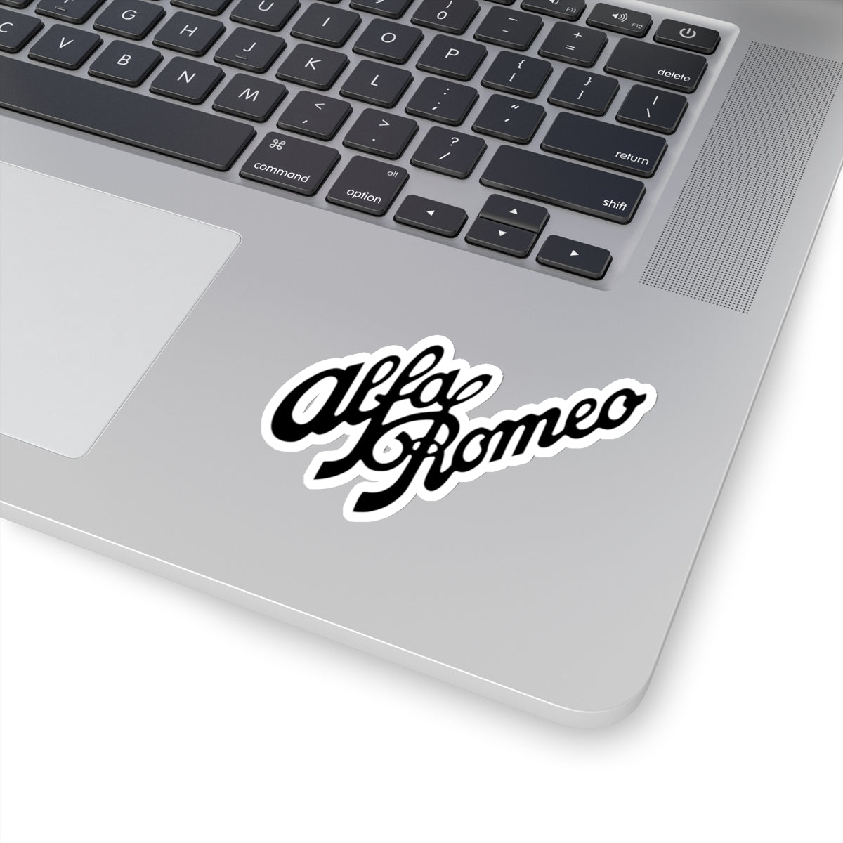 1930s Alfa Romeo Logo Script Kiss-Cut Stickers in Black - Transparent or White Background - 4 Sizes - AI Print Spot